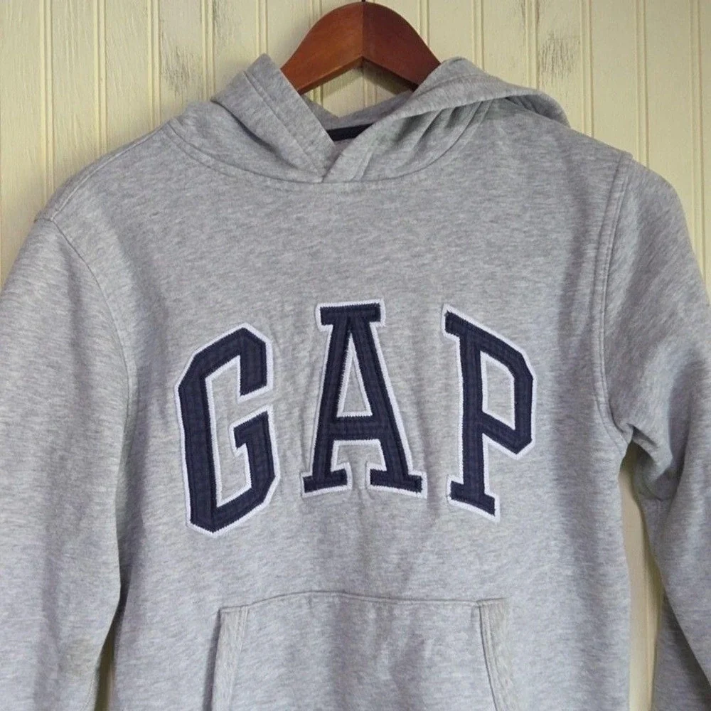 Gap Hoodie Kids XL 12-13 Years Gray Logo Fleece Pullover Kangaroo Sweatshirt